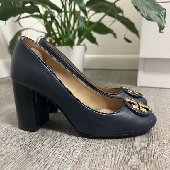 Tory Burch Navy Blue Leather Janey Block Heel - Picture 6 of 9